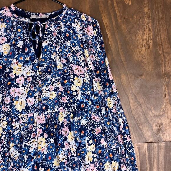 LOFT Womens Dress Multicolor Desert Garden Tiered Pockets Long Sleeve Small - Picture 5 of 12